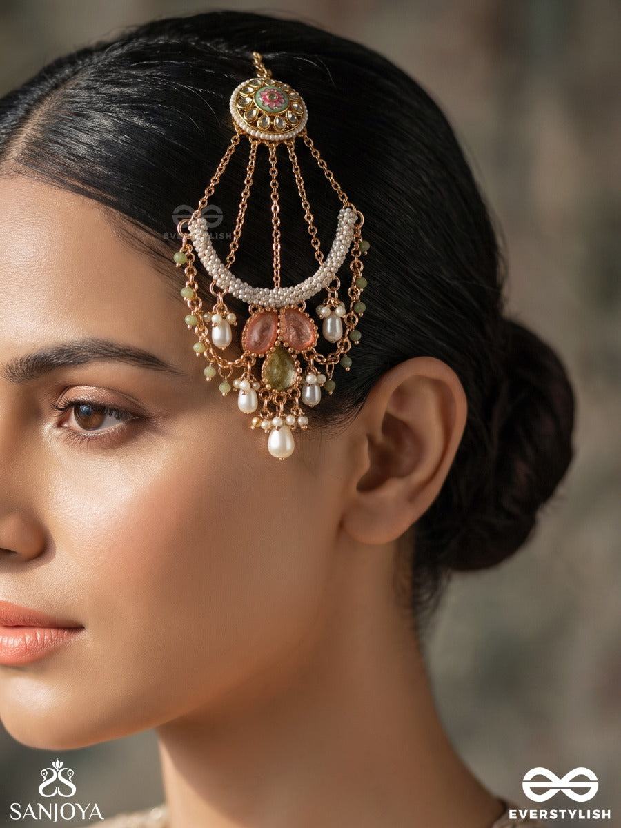 Udyogita – Rising Splendour – Heritage Passa With Floral Kundan Medallion, Pearl Strands, Pastel Stones And Green Bead Accents