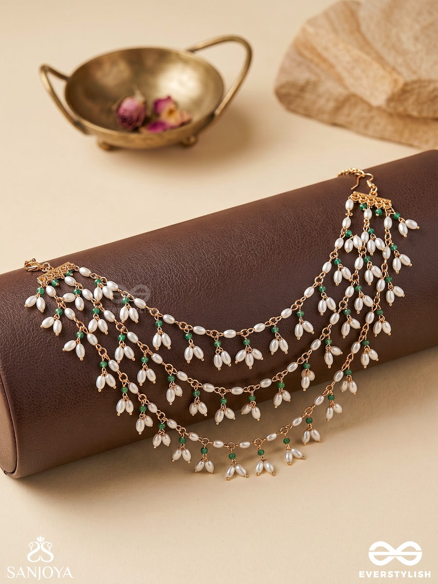 Nooran – Filled With Light – Ornate Multi-Purpose 3-In-1 Layered Chain With Cascading Pearl Clusters, Aqua Beads And Delicate Golden Links
