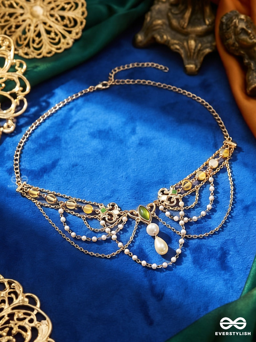 Golden Veil – Multi-Layer Pearl Drape Necklace With Golden Chains