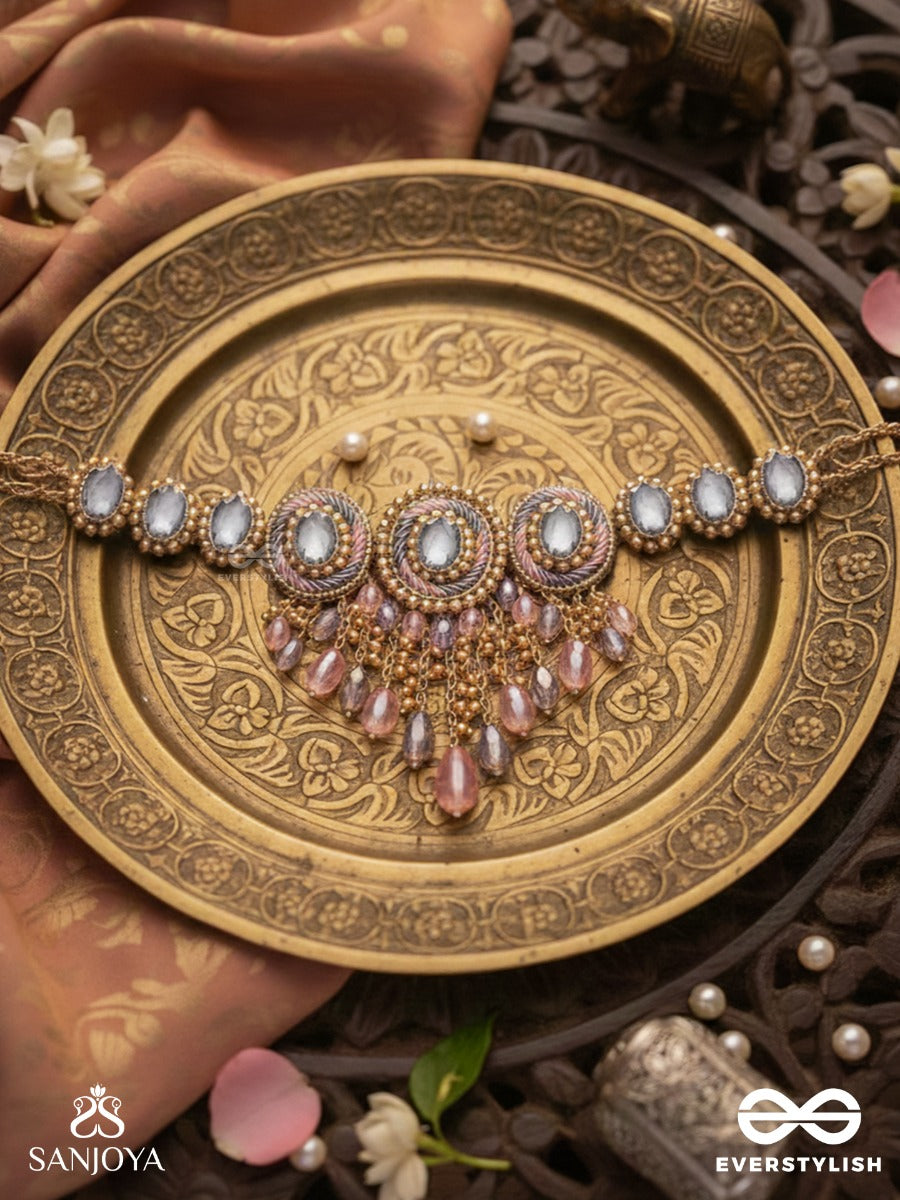 Bijaksara- The Secret Spell- Stones, Beads And Glass Drops Hand Embroidered Choker Neckpiece