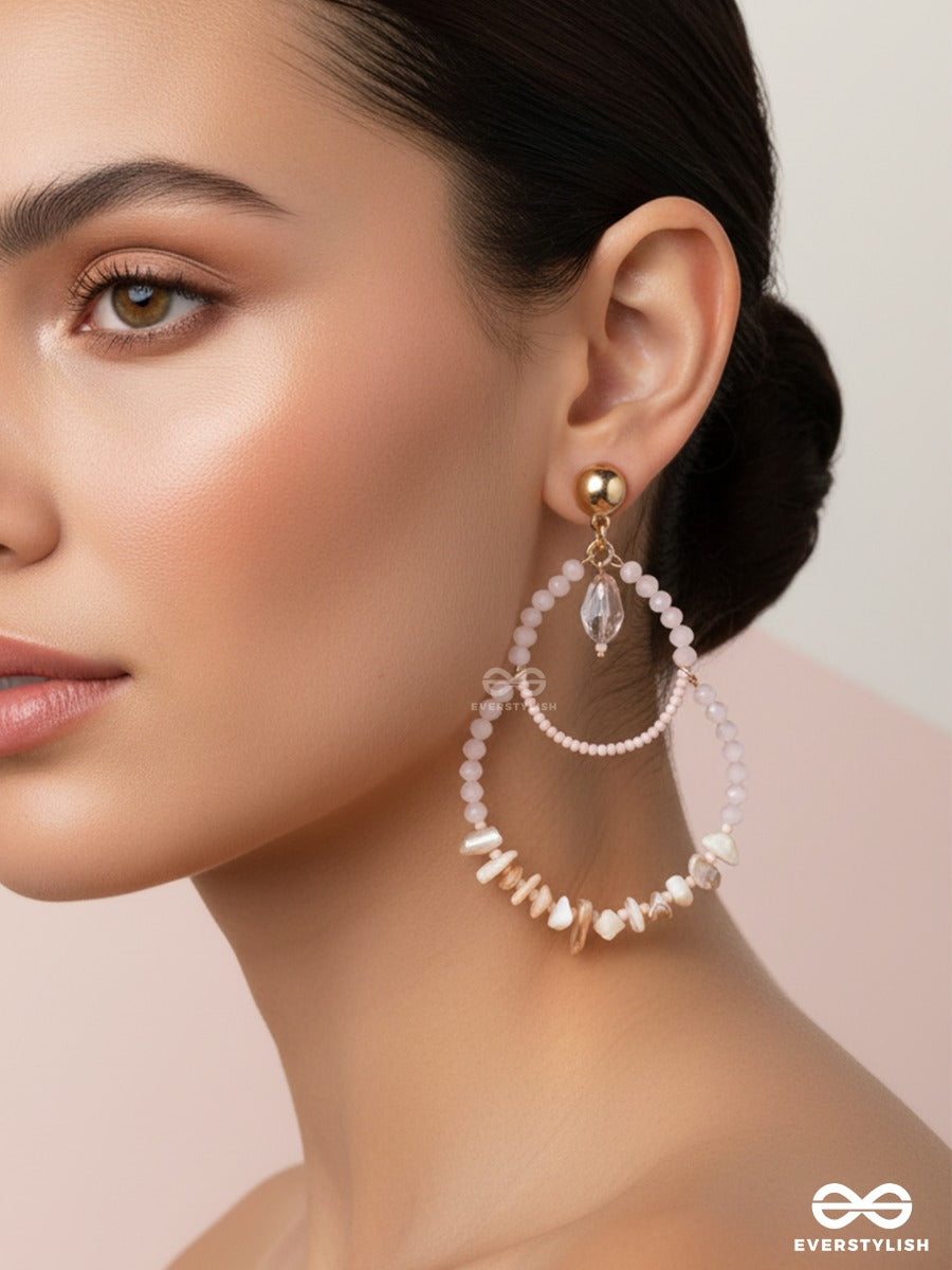 Rosewater Glow – Pink Beaded Teardrop Earrings With Baroque Pearls And Crystal Drop