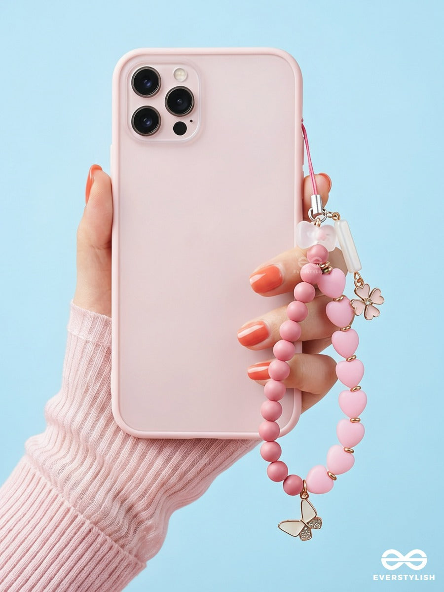 Pink Pixie – Phone Charm With Heart And Butterfly Details