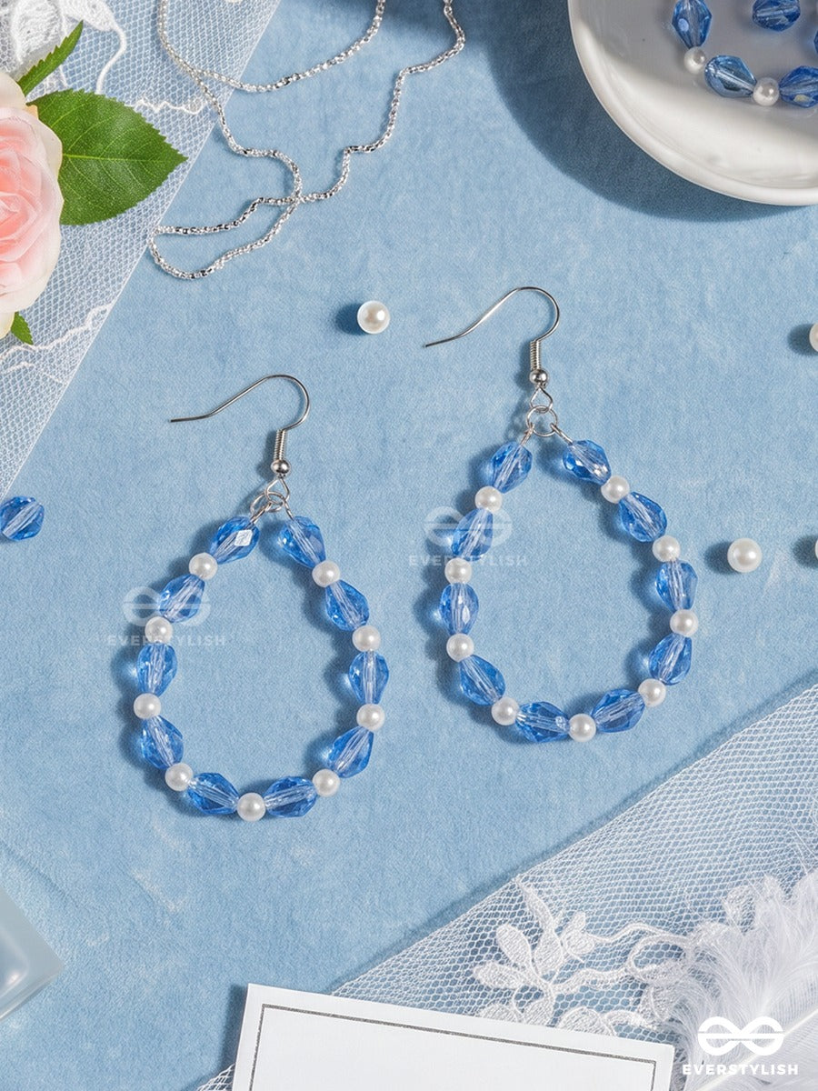 Blue Ripple – Faceted Blue Bead Earrings With Lustrous Pearl Teardrop Accents