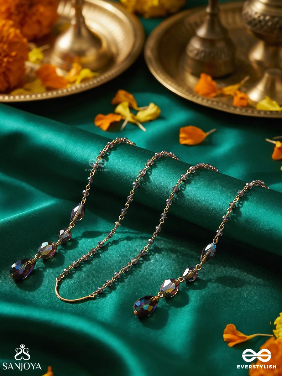 Jamunrekha – Plum Trace – Elegant Face Let With Slender Gold-Tone Chains, Deep Plum Teardrop Side Motifs And Delicate Bead Accents