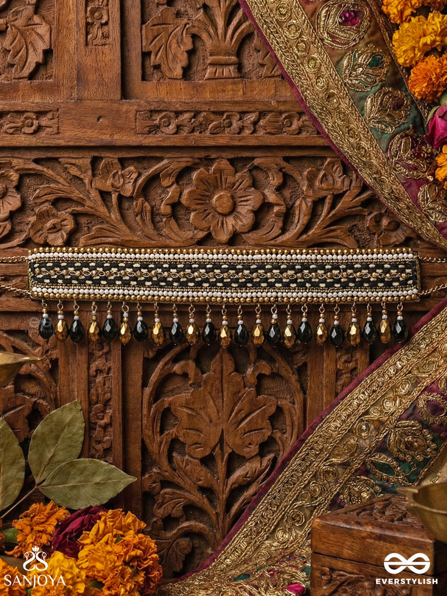 Nishakanta - The Beloved Of Night - Beads And Glass Drops Hand Embroidered Choker Neckpiece
