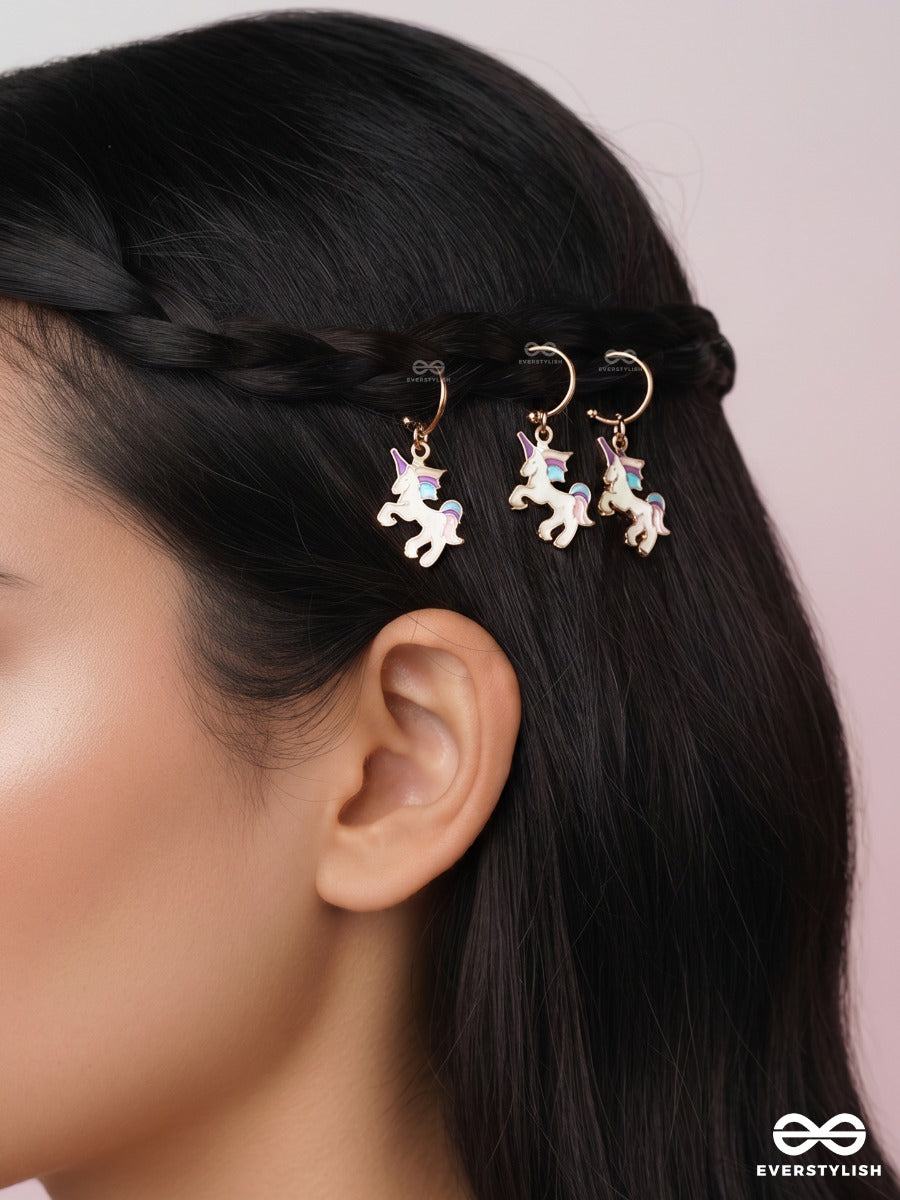 Unicore – Gold-Tone Hair Accessory Set Of 3 With Mini Unicorn Charms