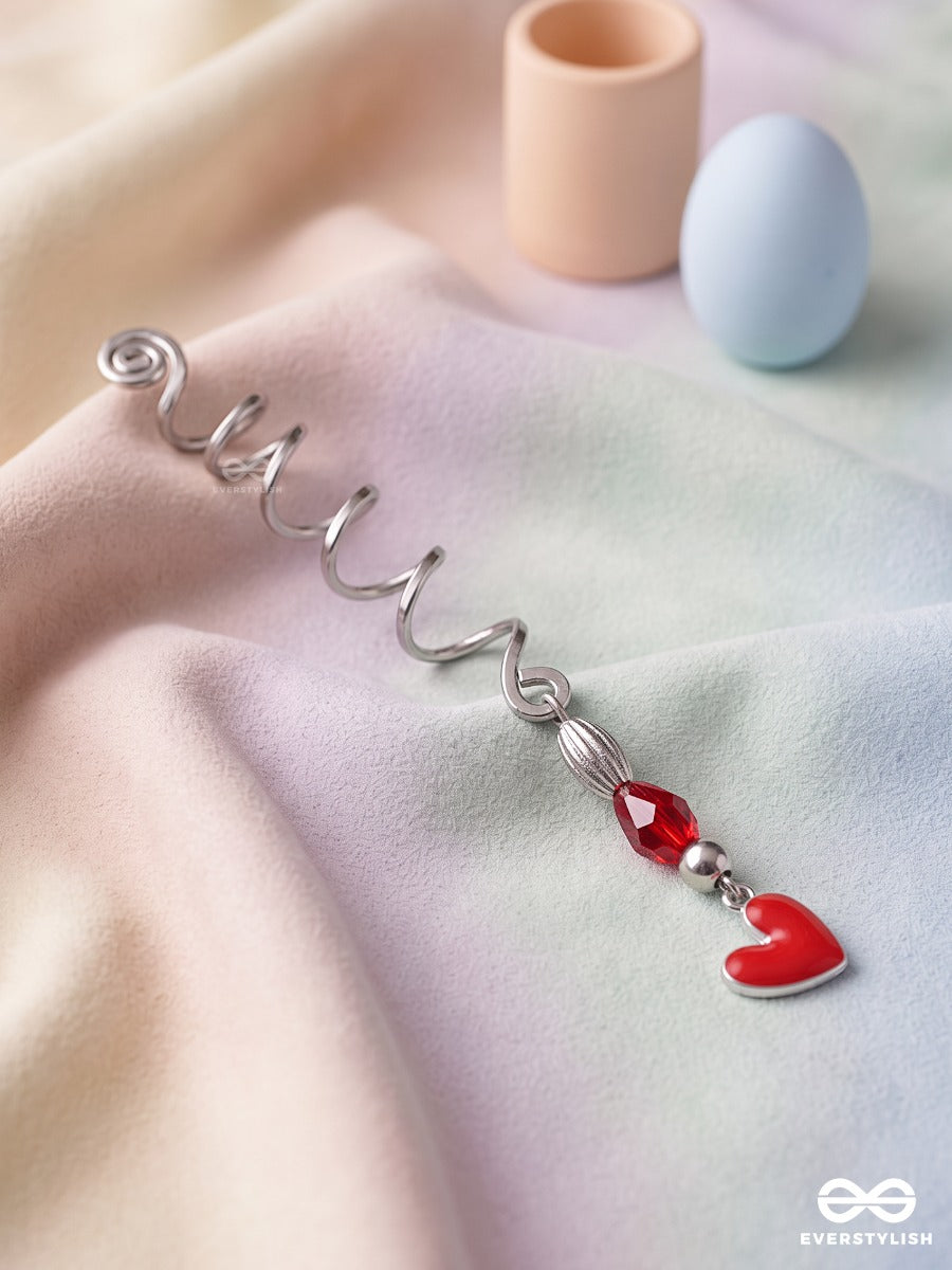 Heartbeat – Silver Spiral Braidlet With Red Heart Charm And Bead Details