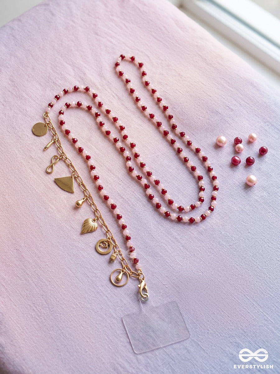 Cherry Call – Red Beaded Phone Sling With Gold-Tone Details