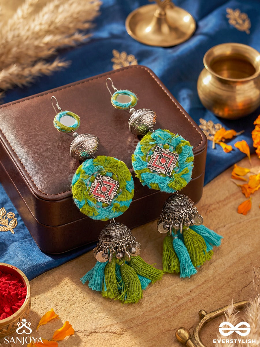 Mayukhini – Radiant Rays – Heritage Earrings With Multicolour Meenakari Florals, Peacock Motifs And Oxidised Danglers