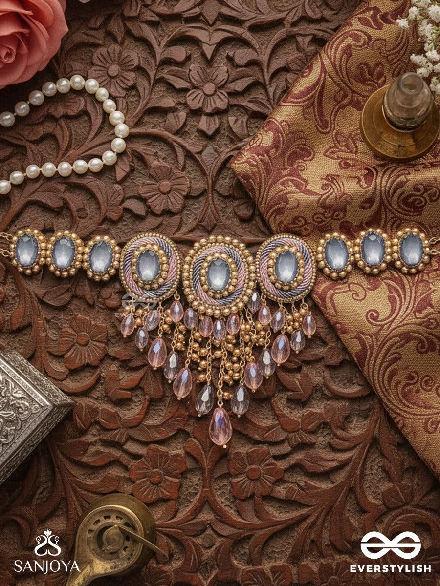 Bijaksara- The Secret Spell- Stones, Beads And Glass Drops Hand Embroidered Choker Neckpiece