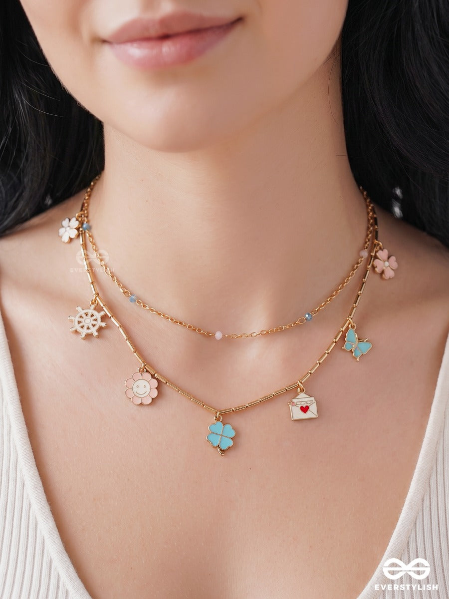 Jellybean – Gold-Tone Layered Necklace With Multicolour Pastel Bead Drop Charms