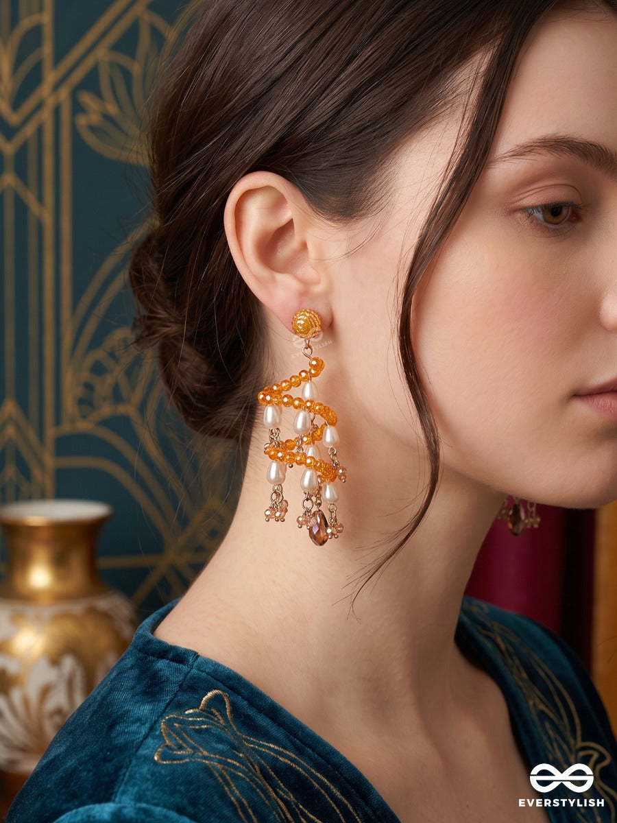 Dawn Bloom – Amber Beaded Spiral Earring With Pearl Drops