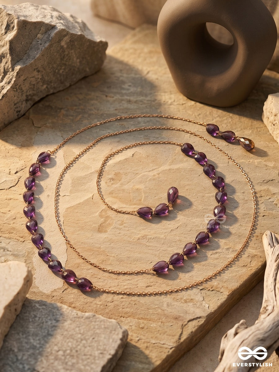 Twilight Gem – Multiway Chain With Faceted Purple Crystal Beads That Can Be Styled As Necklace; Scarf-Style Necklace; Waist Chain; Knot Necklace