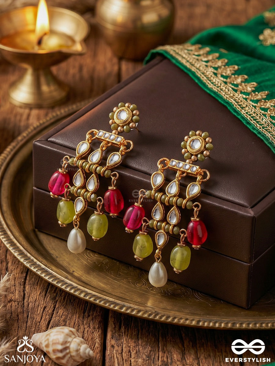 Kokanika – Blossom Of Beauty – Heritage Earrings With Floral Kundan Studs, Multi-Colour Gem Drops And Pearl Accents