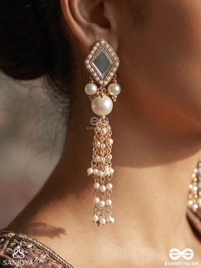 Chitramayi – Full Of Artistry – Statement Earrings With Mirror-Cut Motifs, Lustrous Pearls And Cascading Pearl Tassels