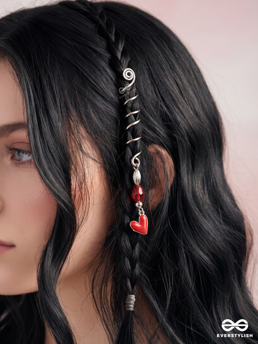 Heartbeat – Silver Spiral Braidlet With Red Heart Charm And Bead Details