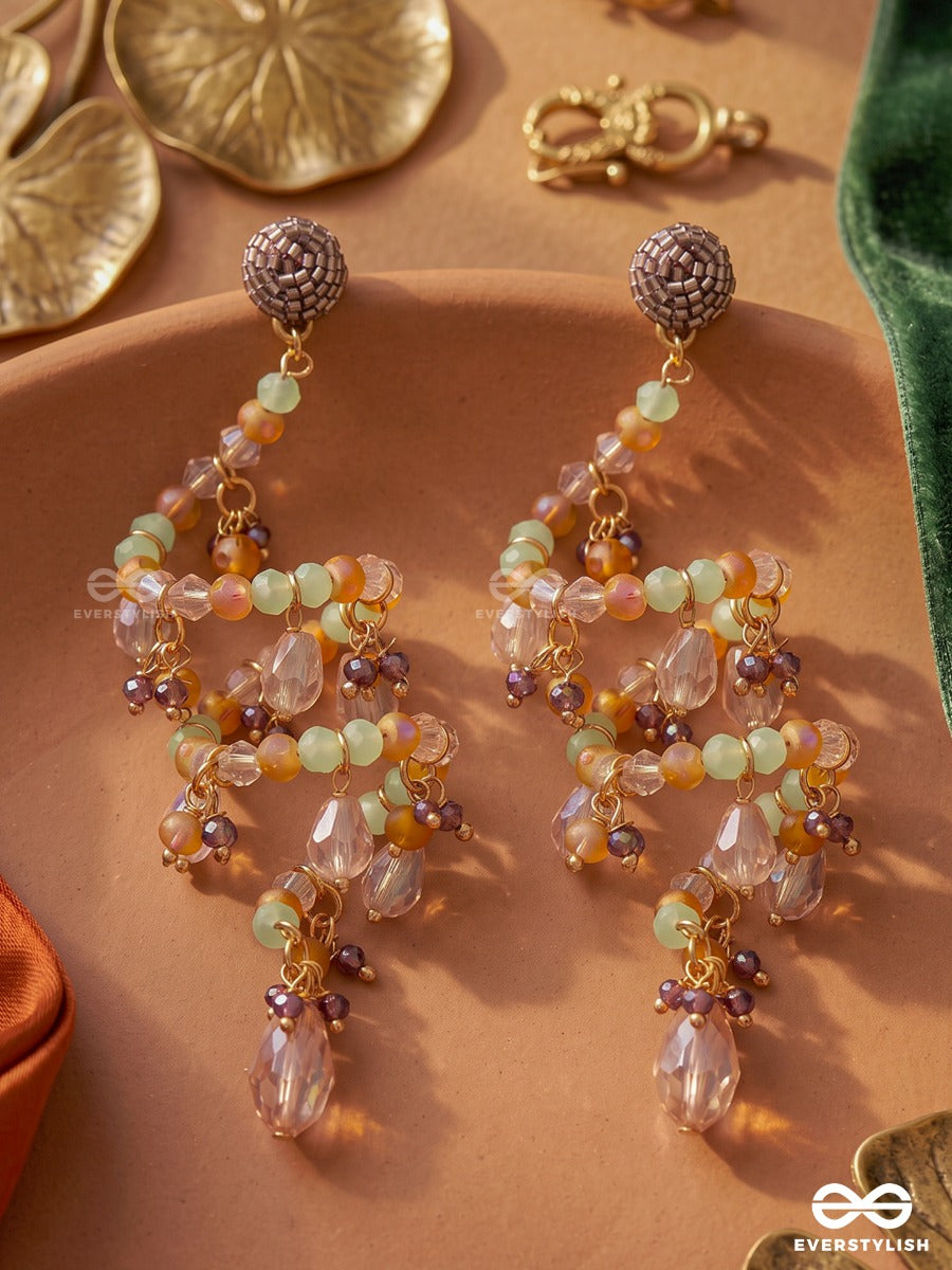 Morning Bloom – Spiral Earring With Champagne Crystal Drops And Pearl Clusters