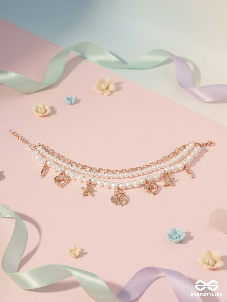 Ocean Keepsake – Triple-Layer Golden Pearl Anklet (Single) With Starfish, Shell And Heart Charms