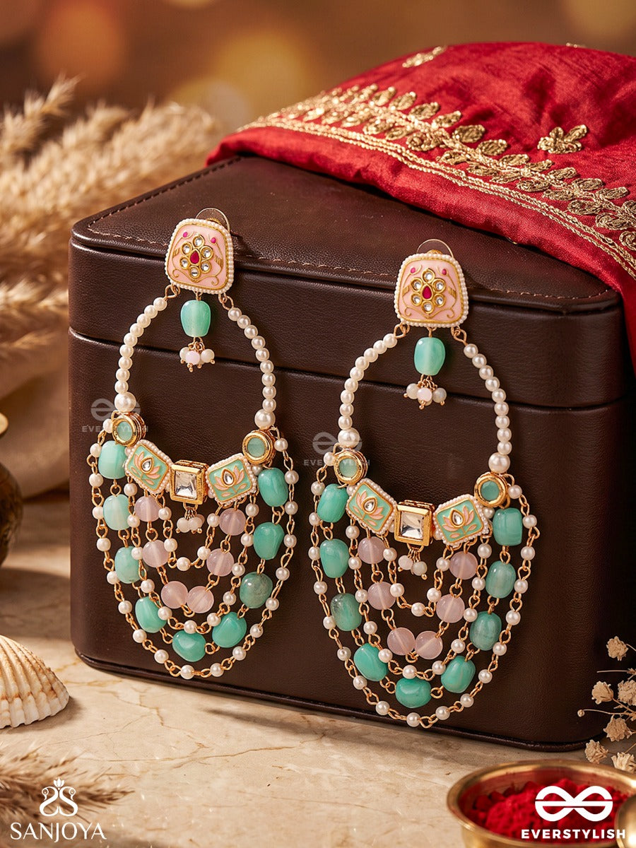 Neelsarita – Blue River – Heritage Earrings With Layered Gem Strands, Meenakari Details, Kundan Motifs And Pearl Accents
