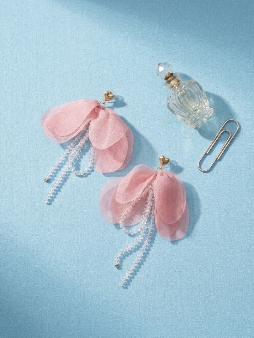 Pink Cloud - Blush Pink Floral Earrings With Beaded Details