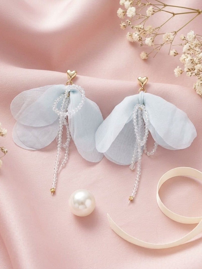 Cloud Nine - Powder Blue Organza Petal Earrings With Beaded Details