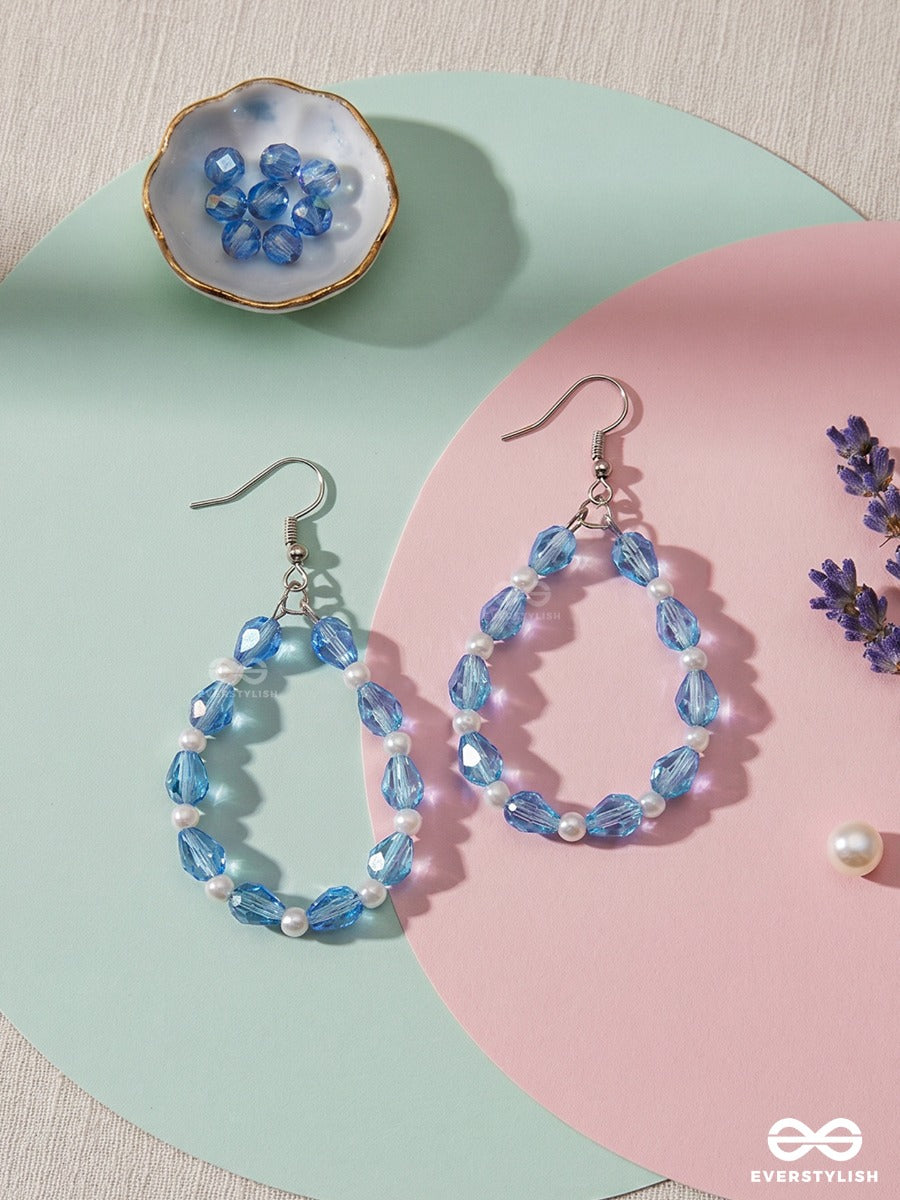 Blue Ripple – Faceted Blue Bead Earrings With Lustrous Pearl Teardrop Accents