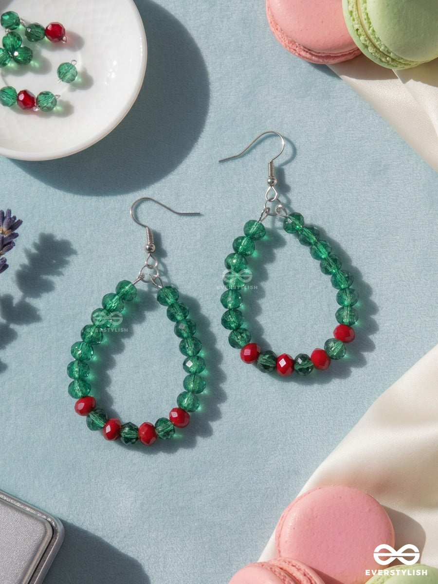 Botanic Ruby – Green Crystal Teardrop Earrings With Ruby Accents