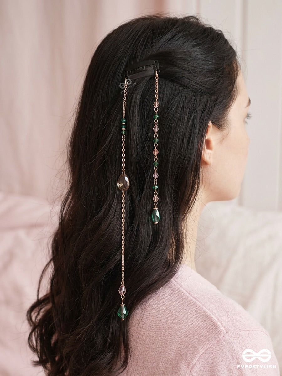 Mint Rosé – Double-Chain Hair Clip With Baroque Pearls, Blush Stones And Turquoise Beads