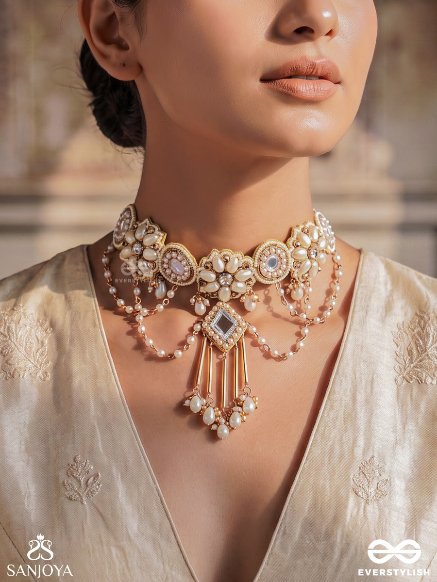 Mehravati – Lady Of Grace – Heritage Necklace With Floral Pearl Clusters, Kundan Medallions And Layered Pearl Chains