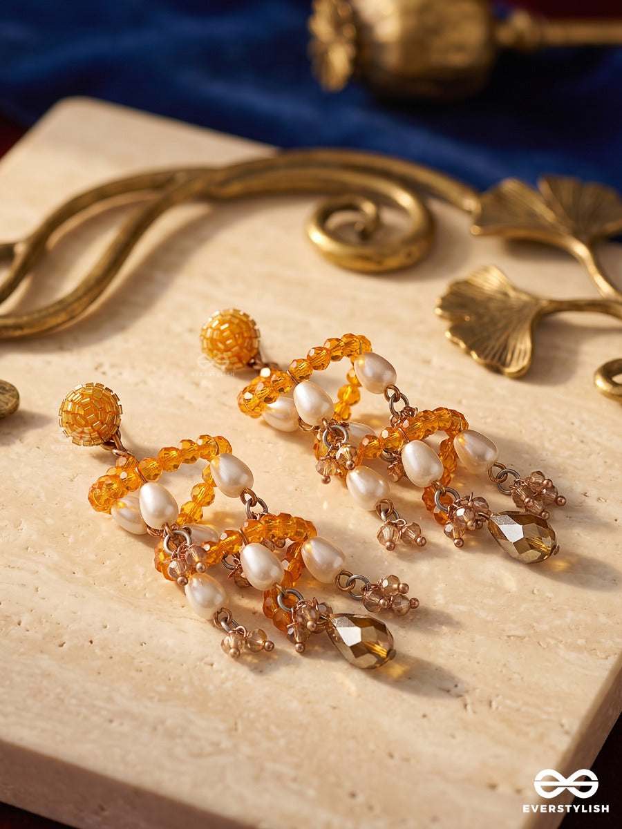 Dawn Bloom – Amber Beaded Spiral Earring With Pearl Drops
