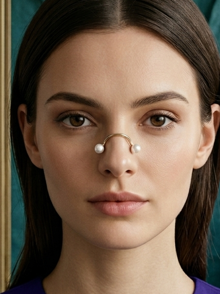 Pearl Peek - Gold-Tone Nose Pin With Tiny Pearl Ends