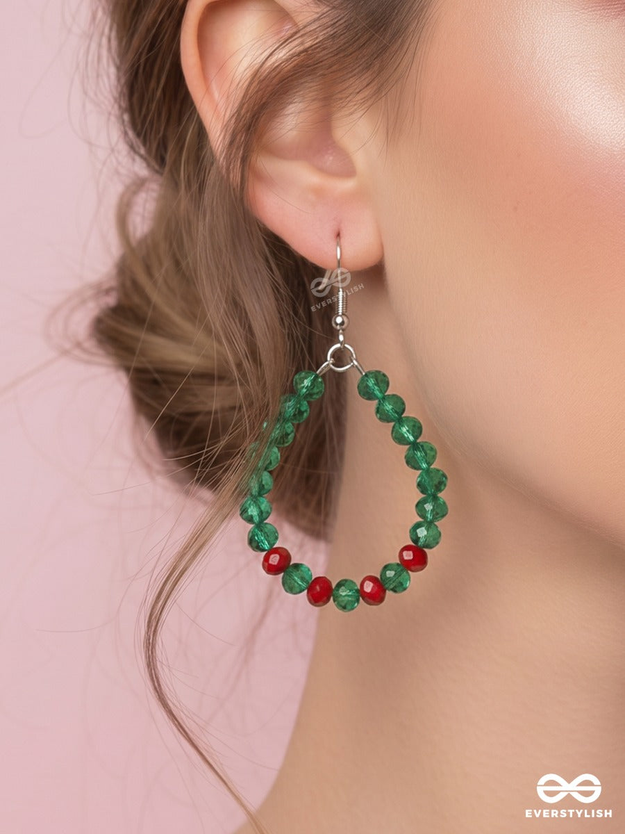 Botanic Ruby – Green Crystal Teardrop Earrings With Ruby Accents