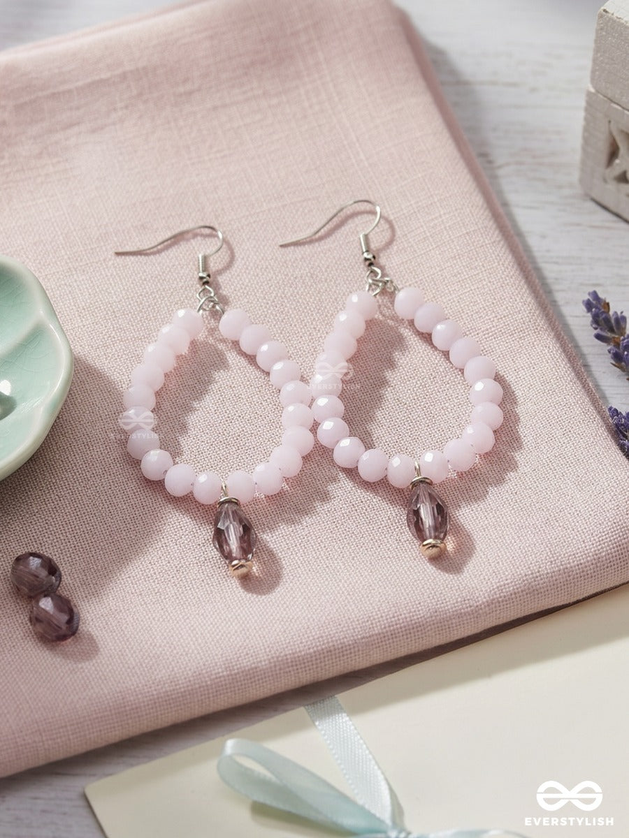 Dusty Rose – Teardrop Beaded Earrings With Soft Pink Faceted Beads And Smoky Crystal Drop