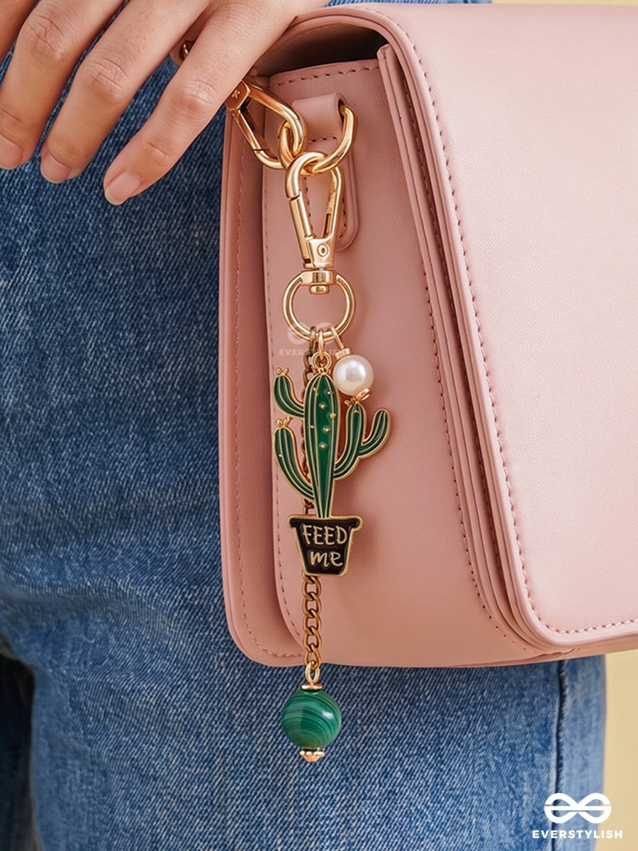 Prickly Cute – Cactus Bag Charm With Pearl Accent