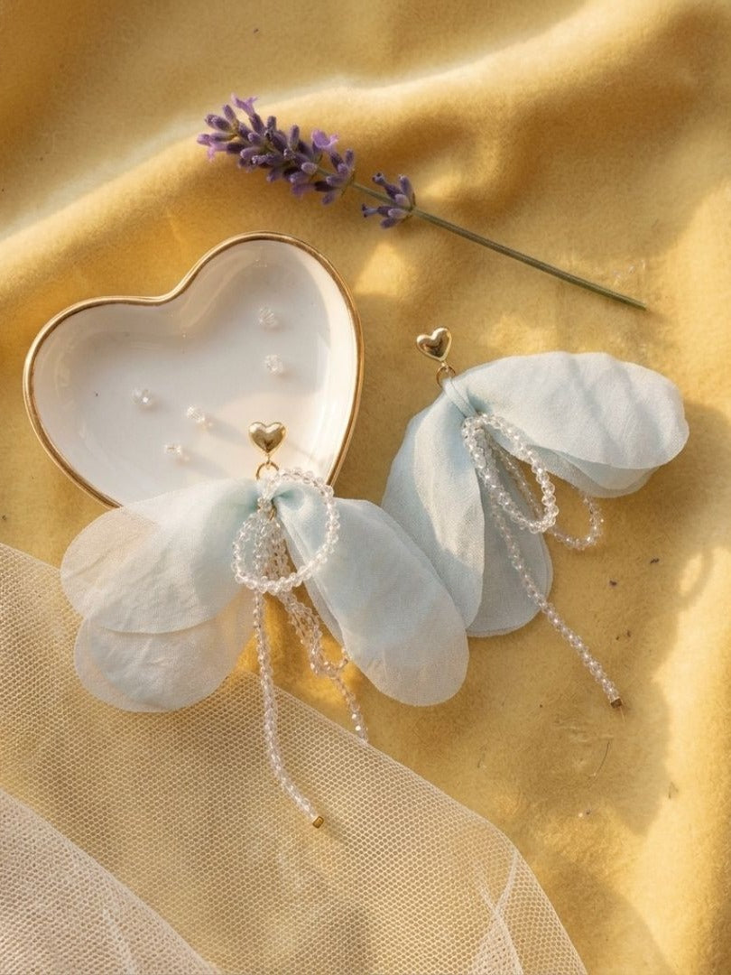 Cloud Nine - Powder Blue Organza Petal Earrings With Beaded Details