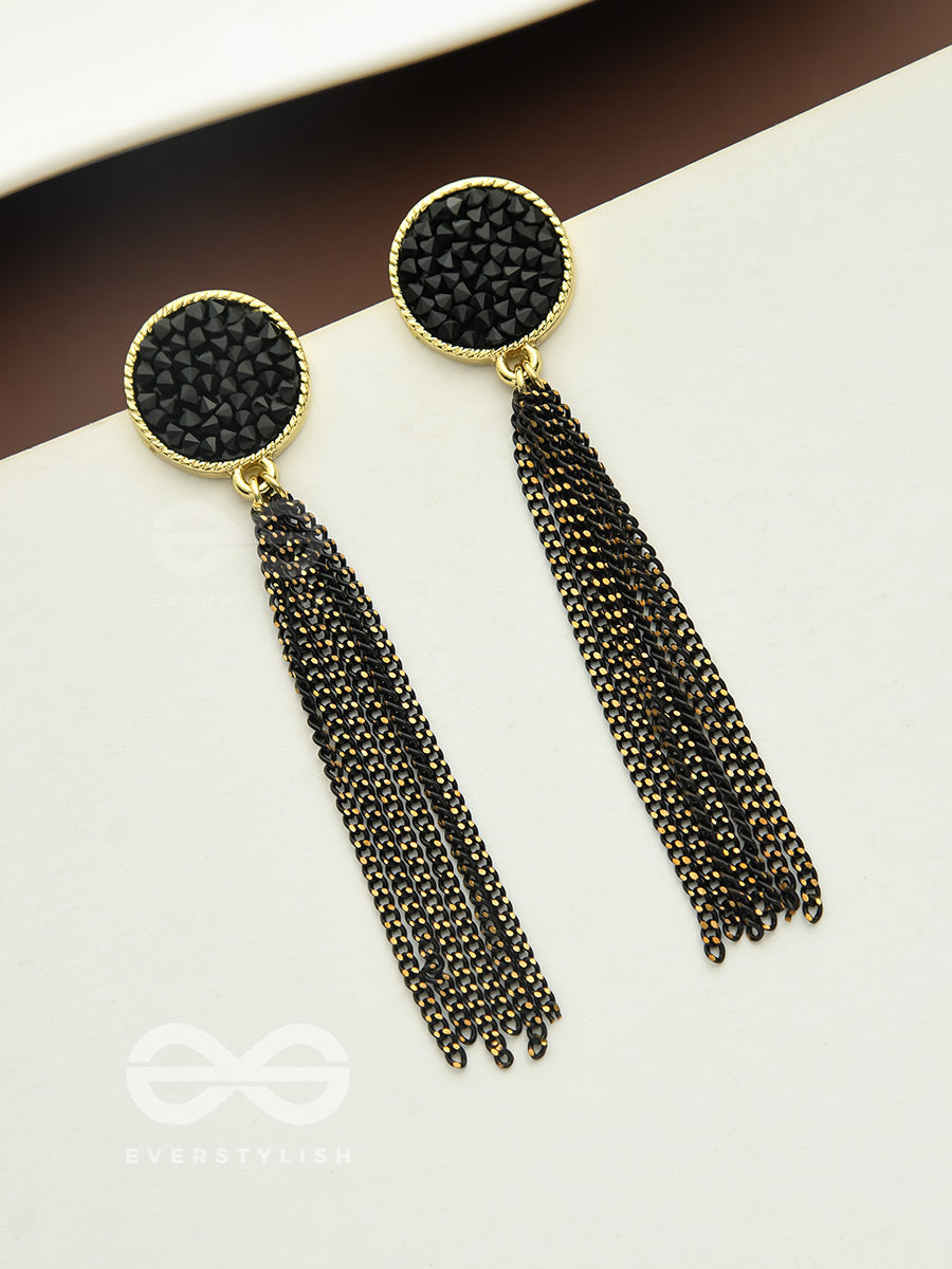 The Raven Cascade- Black And Golden Earrings