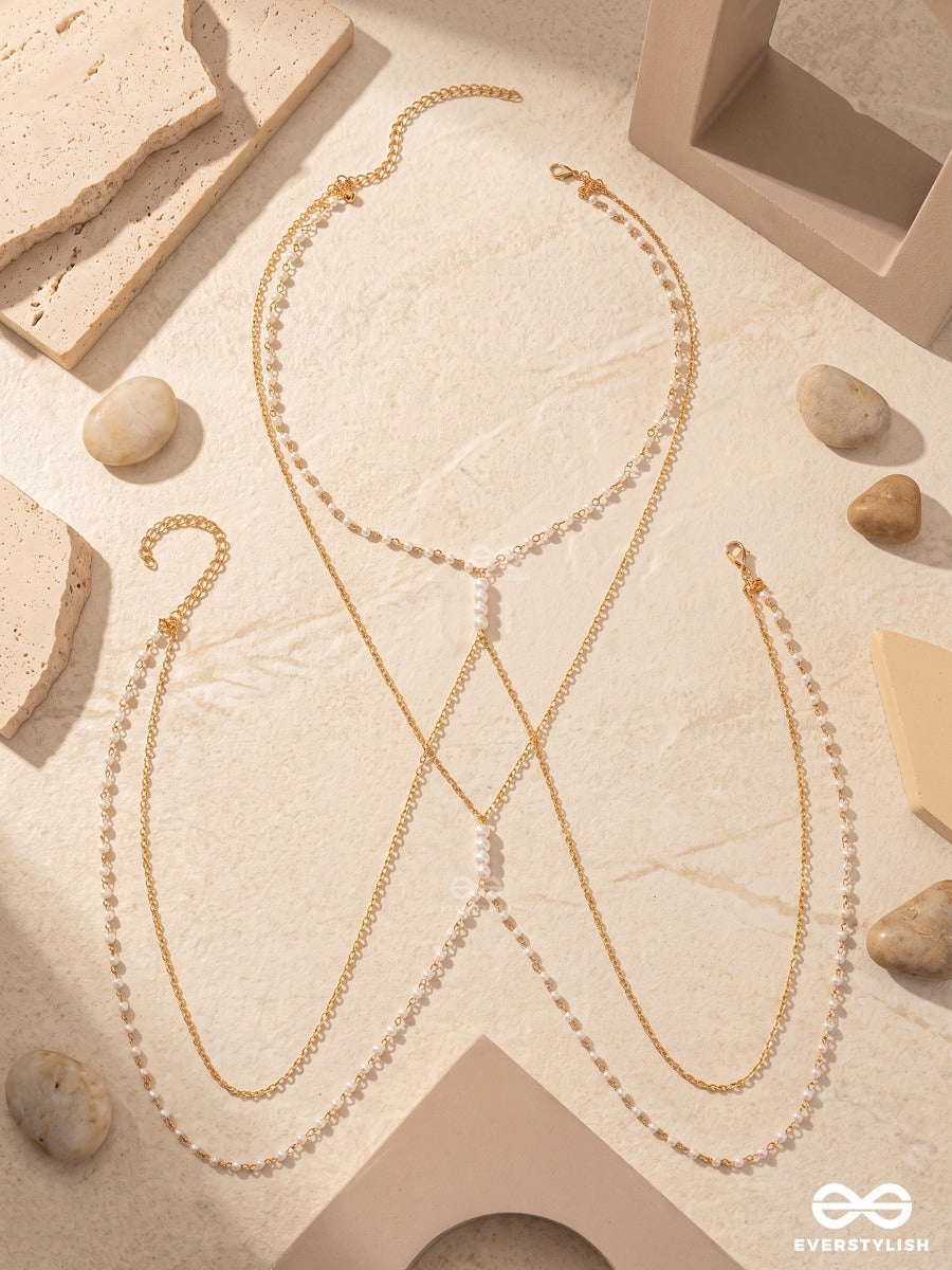 Dawn Drape – Golden Body Chain With Dainty Crystal Details