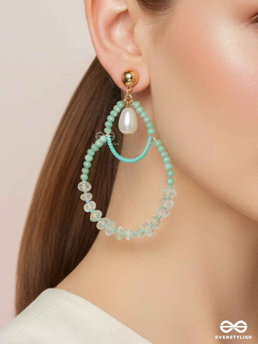 Misty Mint – Mint Green Beaded Teardrop Earrings With Pearl Drop