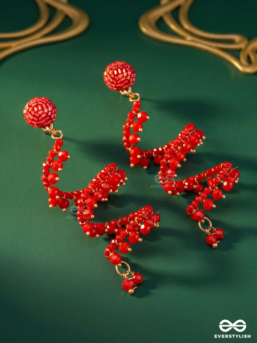 Crimson Petal – Statement Spiral Earring With Faceted Red Beads