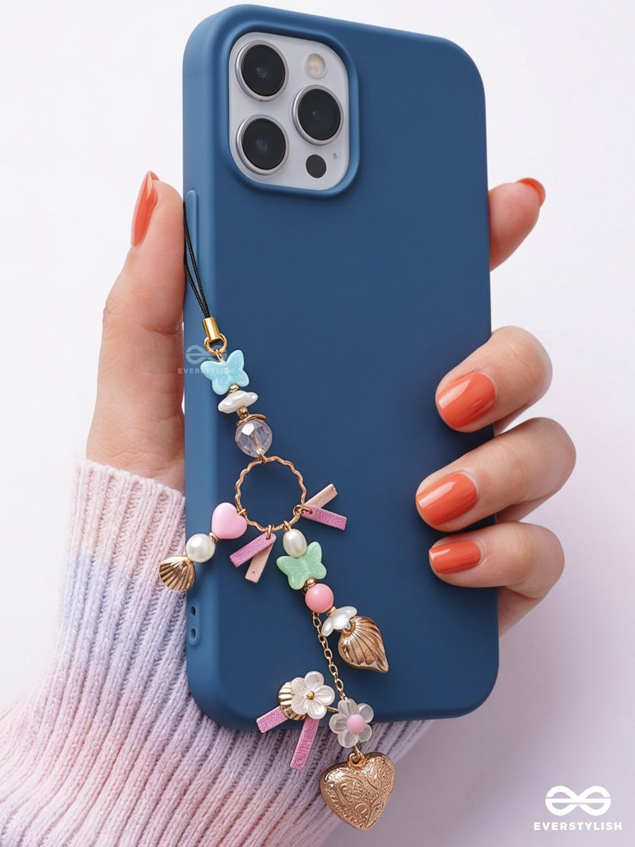 Pink Confetti – Pastel Phone Charm With Candy Beads And Heart Details