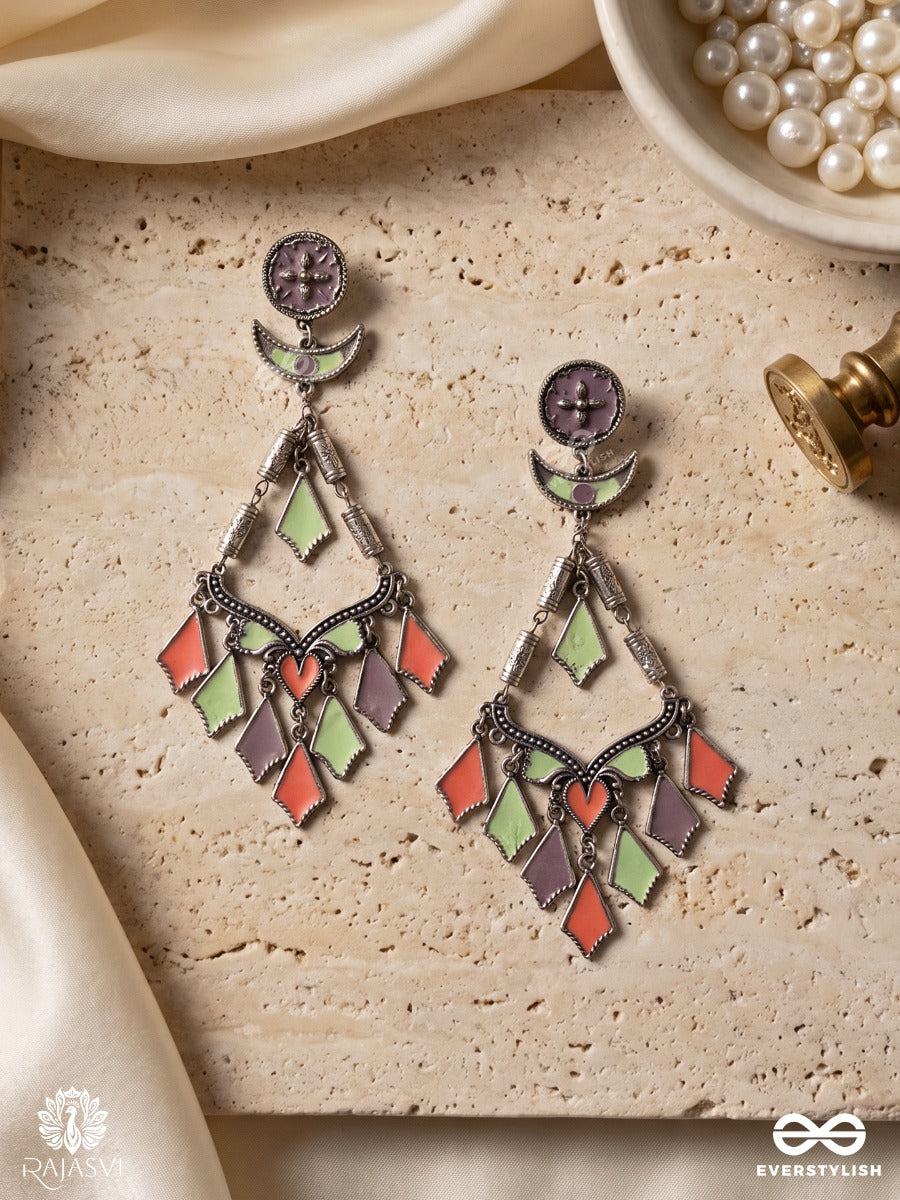 Chitrakala – Oxidised Earrings With Layered Multicolour Diamond-Shaped Drops