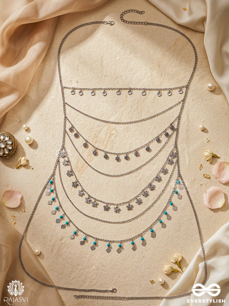 Rajranjini – Oxidised Multi-Layer Body Chain With Heritage Draped Chains