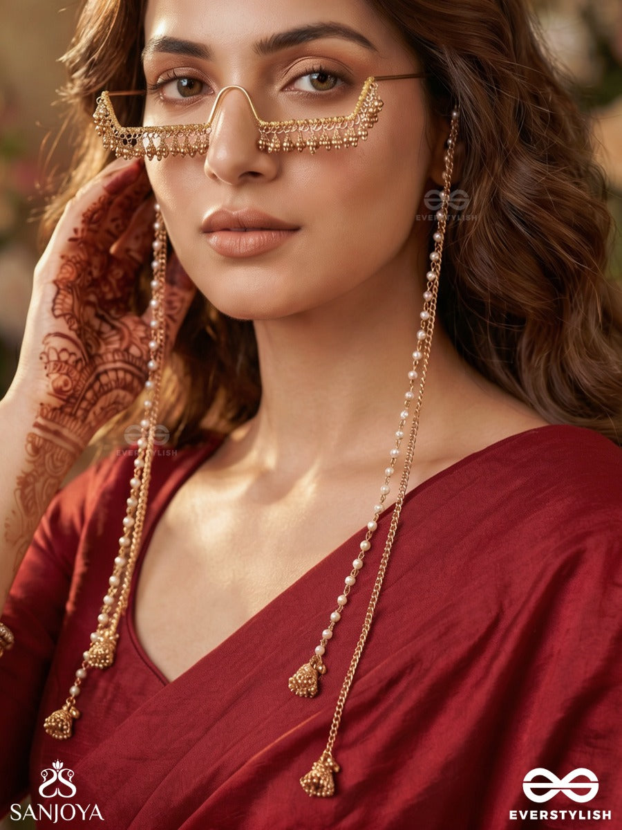 Sancharika – Graceful Wanderer – Elegant Face Let With Pearl Clusters, Layered Chains And Floral Accents