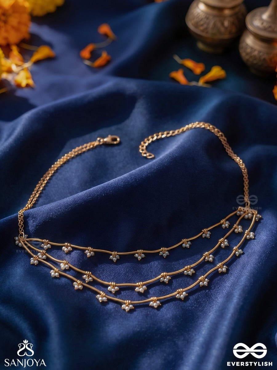 Navyalekha – New Expression – Delicate Layered Choker With Floral Pearl Clusters And Fine Golden Chains