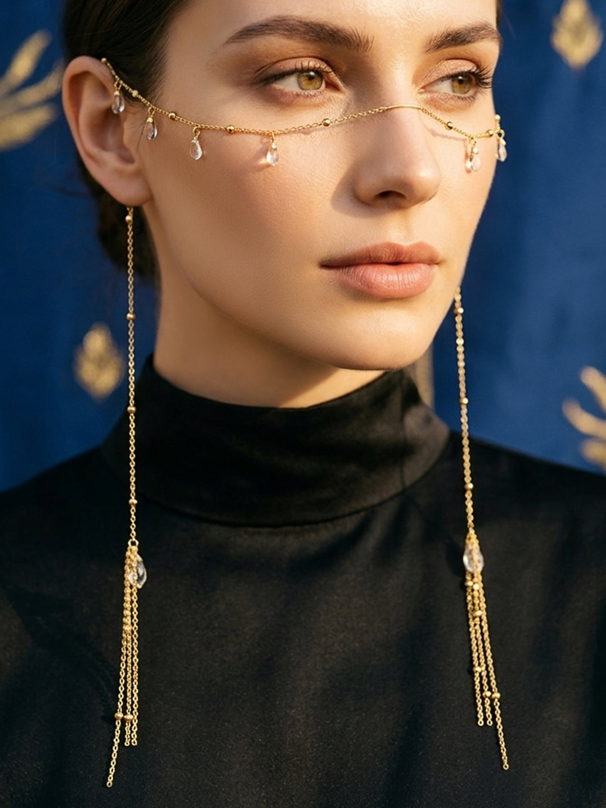 Sunlit Specks - Gold-Tone Face Let With Tiny Crystal Drop Accents