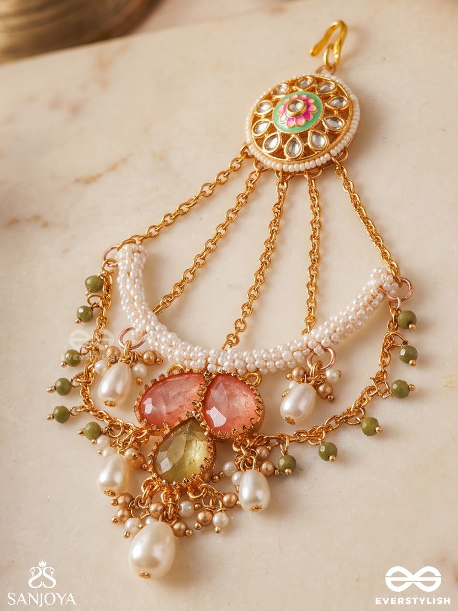 Udyogita – Rising Splendour – Heritage Passa With Floral Kundan Medallion, Pearl Strands, Pastel Stones And Green Bead Accents