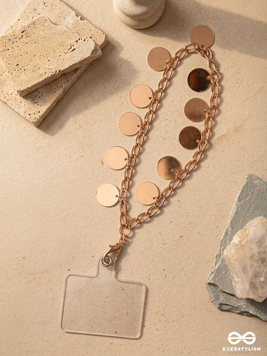 Golden Disco – Gold-Tone Chain Phone Sling With Round Charms