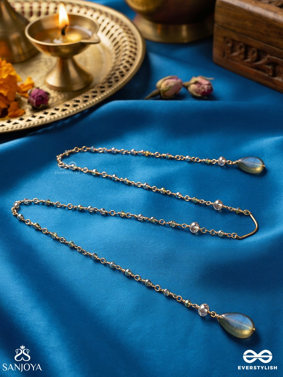 Neerrekha – Water Trace – Elegant Face Let With Slender Gold-Tone Chains, Aqua Teardrop Side Motifs And Delicate Bead Accents