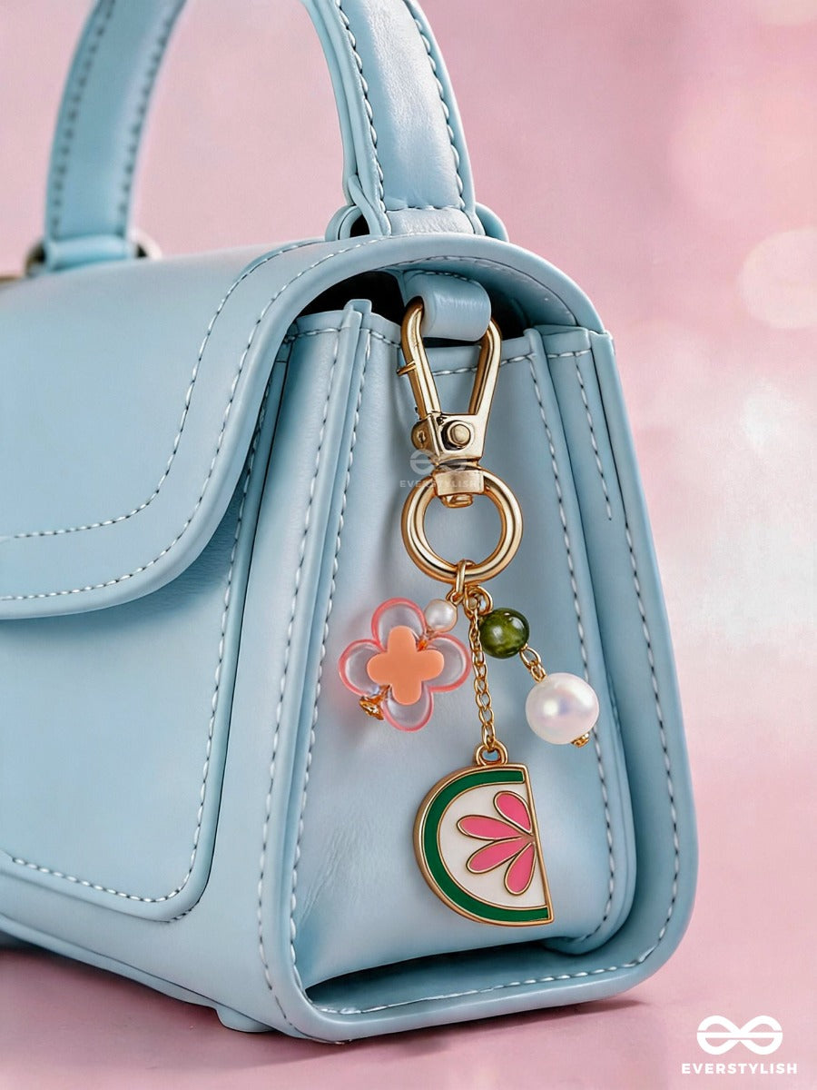 Peach Fizz – Fruity Bag Charm With Floral Accents