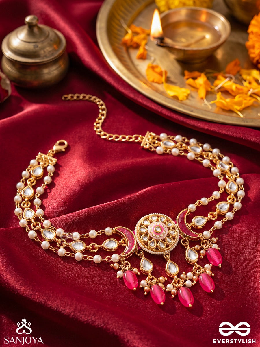 Kadambika – Kadamba Blossom – Heritage Armlet (Single) With Dual Kundan Chains, Floral Medallion And Coral Bead Danglers